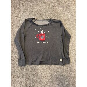 Life is Good Shirt Womens Medium Gray Long Sleeve Let It Snow Mug Graphic Top